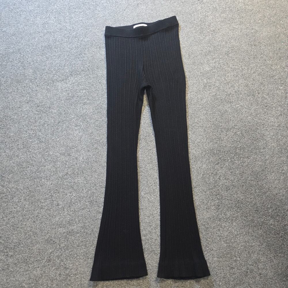 Rebecca Taylor Pants Womens Small Black Wool Blend Ribbed Knit Cozy Flare Lounge